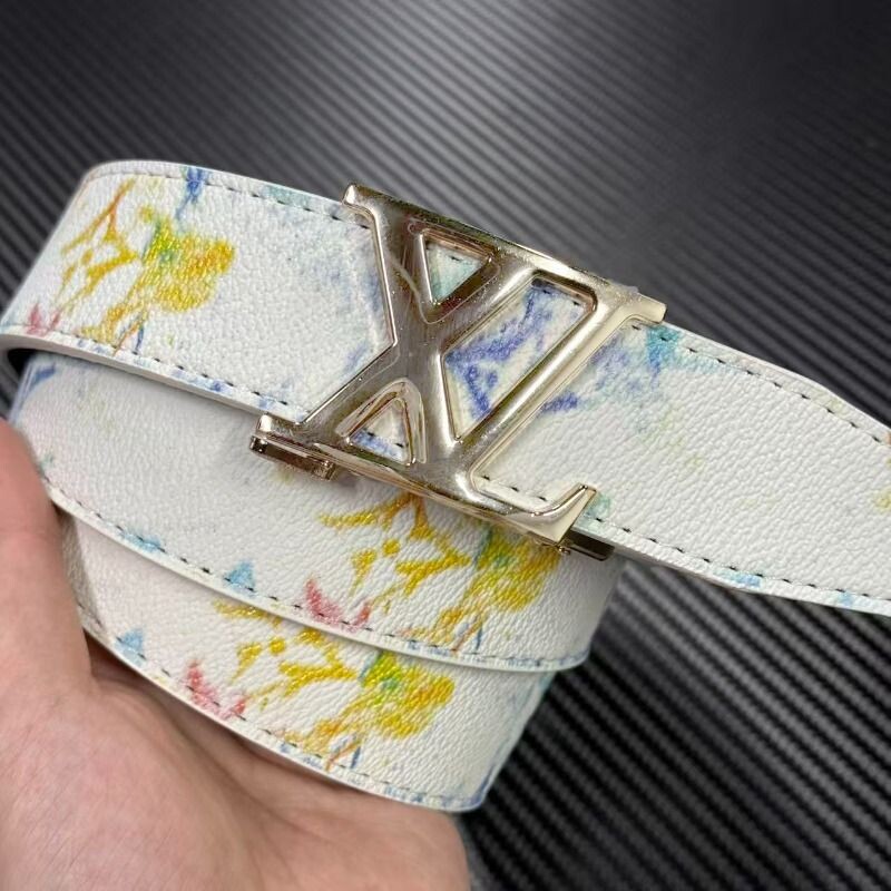 新款潮流男士皮带真皮百搭字母涂鸦自动扣学生腰带牛仔裤潮流网红