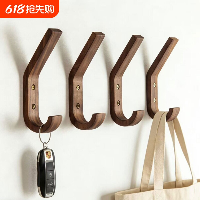 实木挂钩衣帽架挂衣架壁挂墙壁门后玄关墙上衣服钩简约创意免打孔