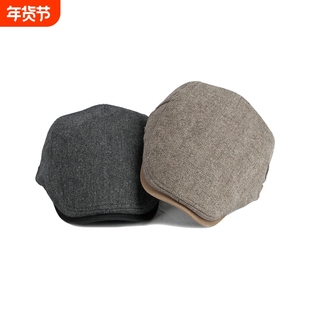 贝雷帽女男帽子秋冬英伦风复古加绒保暖鸭舌帽中年前进帽灰色休闲