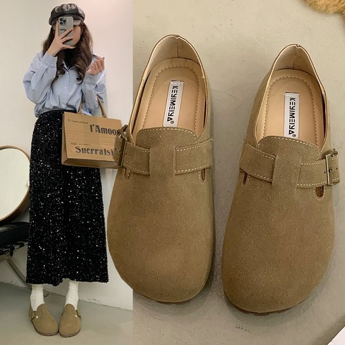 他她女孩勃肯鞋女2025款一脚蹬软底孕妇单鞋夏季博肯鞋子白色平底