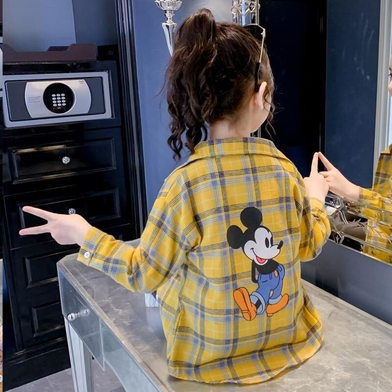 2025新款春秋装女童格子衬衫秋季儿童洋气长袖棉衬衣小女孩上衣