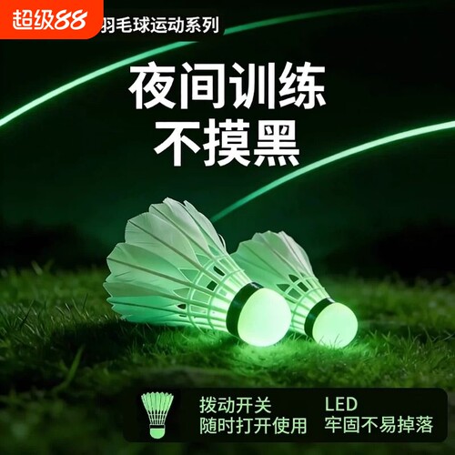 夜光羽毛球鹅毛防风带灯户外训练尼龙夜间荧光鸭毛会发光套装耐打