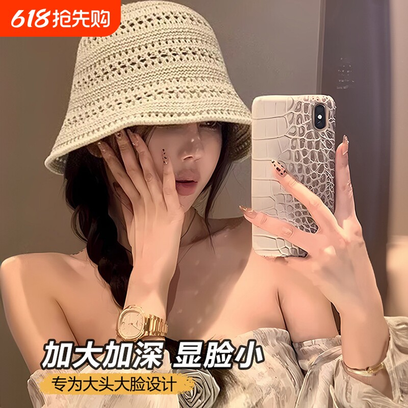日系镂空针织渔夫帽子女2026新款夏季薄款透气水桶帽编织防晒盆帽