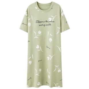 一体式 2025自带薄款 睡衣女可外穿家居服套装 睡裙夏季 印花 胸垫短袖