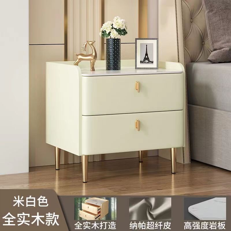 d轻奢岩板实木床头柜现代简约床边柜家用酒店收纳储物柜意式三层