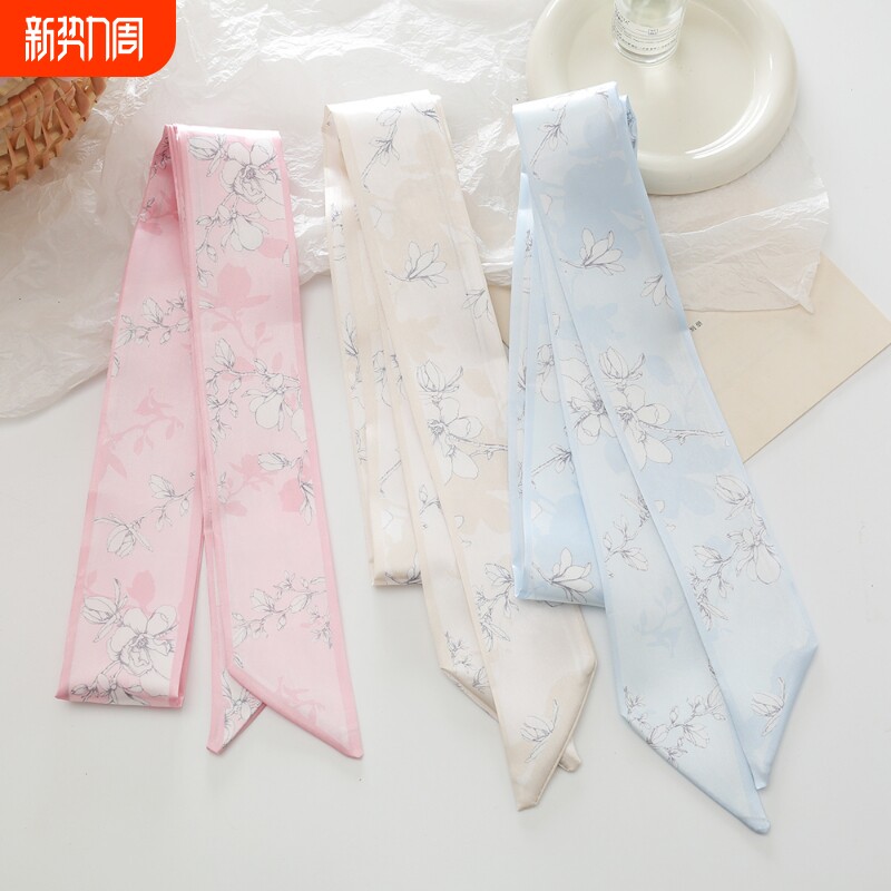 复古长条丝巾发带女汉服搭配简约古风发饰发绳飘带绑包蓝色粉色