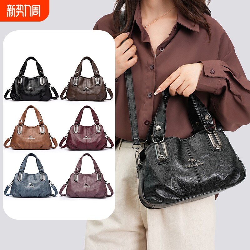 新款包包女士手提包爆款软皮中年妈妈包潮红色紫色化妆大气黑色