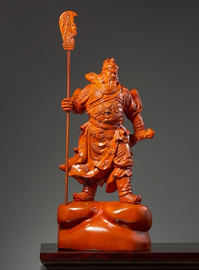 花梨木雕关公神像摆件实木武财神