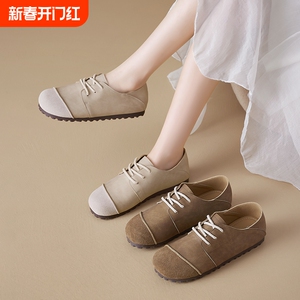 奥古狮登复古勃肯鞋女2025新款春秋单鞋平底软底两穿小皮鞋一脚蹬