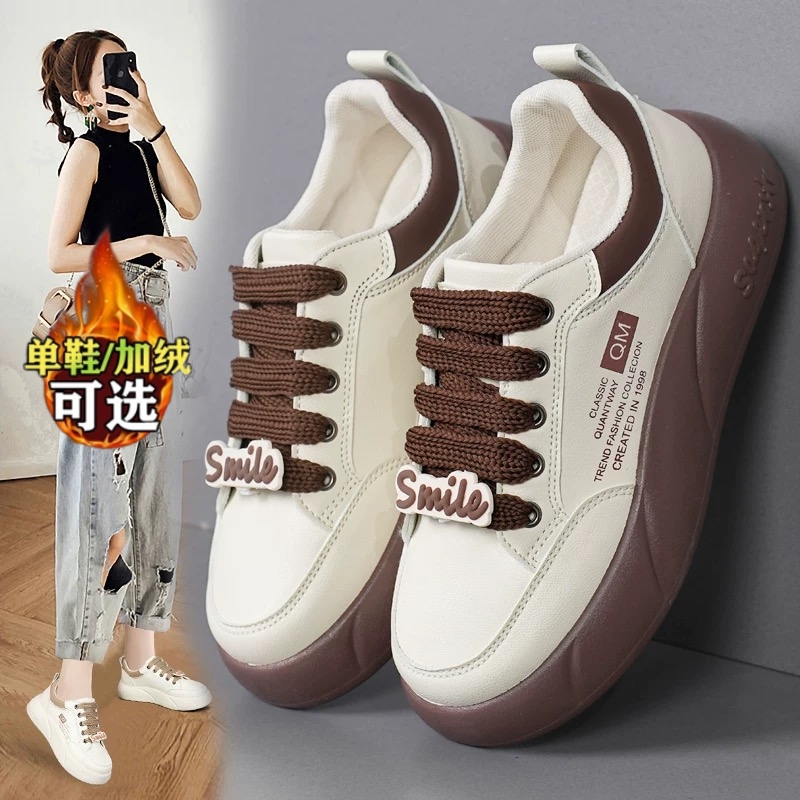 啄木鸟女鞋踩屎感孕妇真皮小白鞋女春秋百搭大码4142软底运动鞋厚