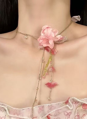 春日花园【花枝晓】甜美花朵粉色串珠项链小众高级感锁骨链颈链女