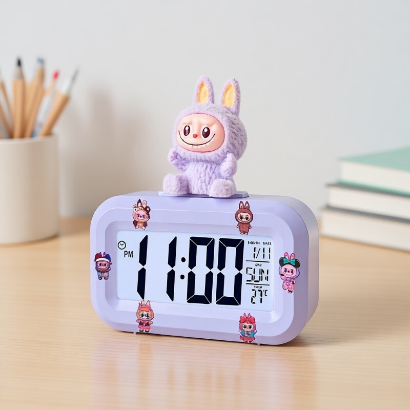 2025可爱闹钟迷你夜光台钟多功能新款静音学生桌面钟表时钟帕恰狗