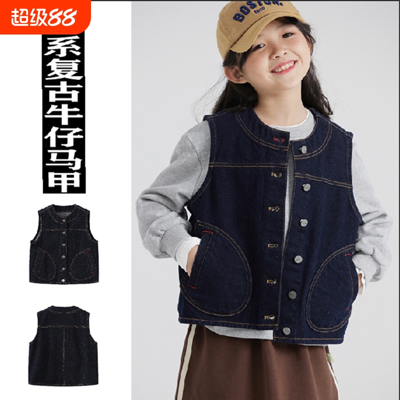 童装女童牛仔马甲韩版时尚儿童叠穿背心中大童女孩休闲外套潮春秋