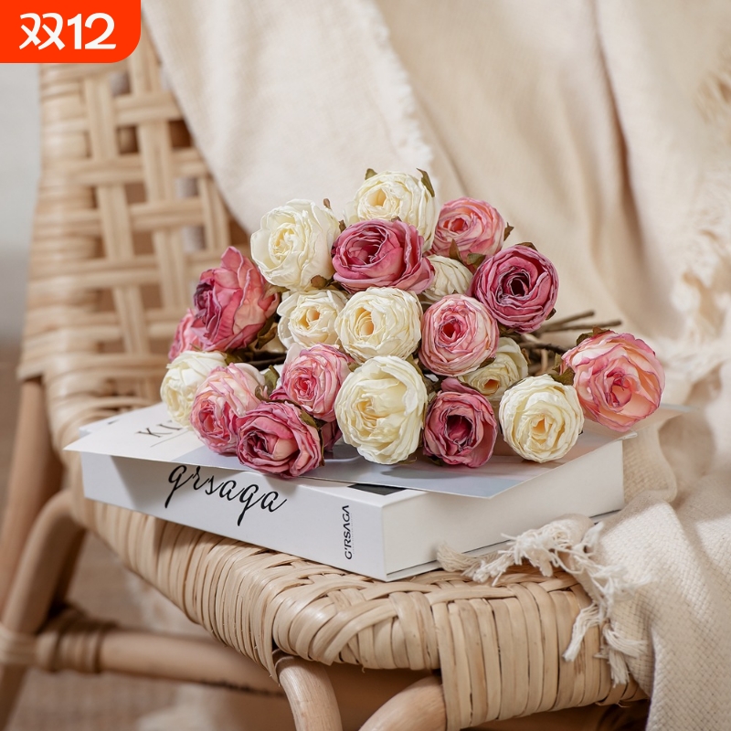 家居装饰烤边手札玫瑰仿真花婚庆假花INS风MW66786