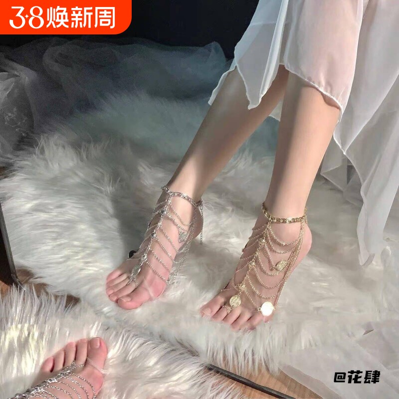 恶魔大人异域风情复古性感足控流苏脚链女金属链条脚背宫廷风脚环