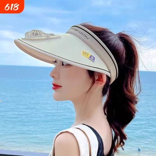 可充电风扇帽女夏防紫外线2026新款空顶遮阳帽太阳能帽带风扇白色