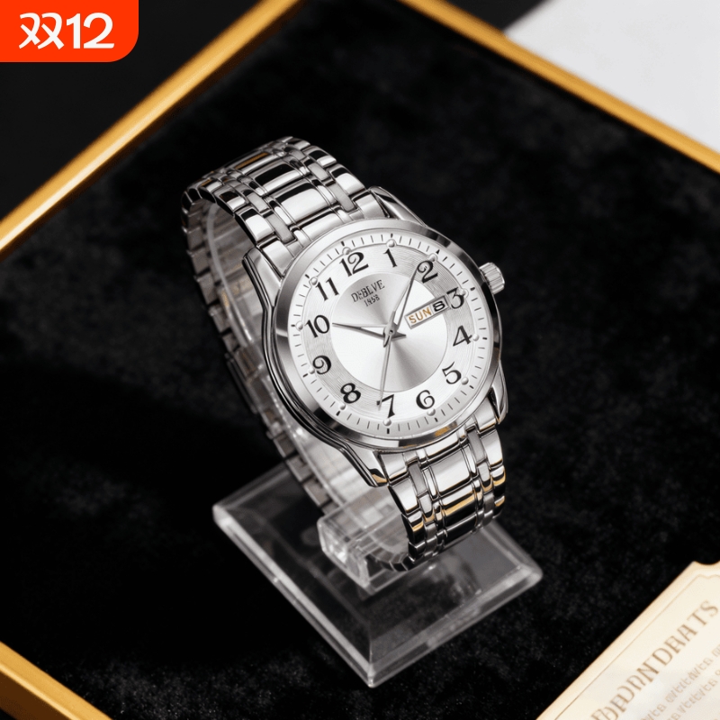 手表男款防水高级感全自动男表数字双日历防水腕表男机械风全自动