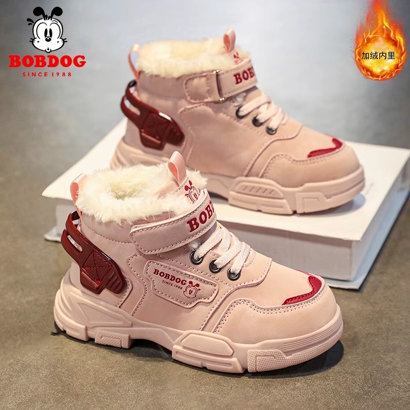 巴布豆女童雪地靴皮毛一体秋冬2025新款加绒加厚儿童棉靴女孩棉鞋