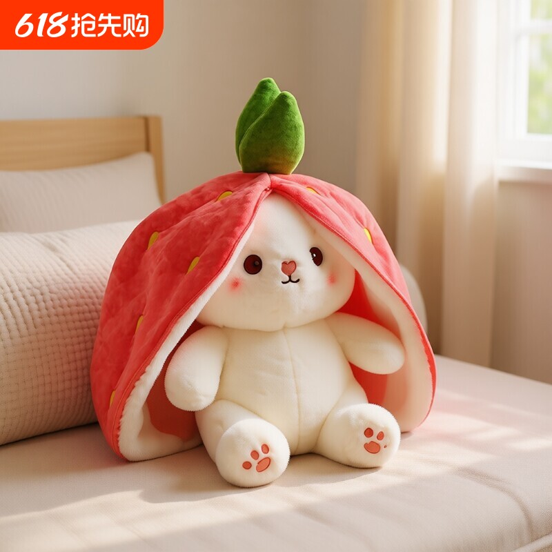 变身兔公仔可爱草莓兔子玩偶毛绒玩具女孩睡觉抱布娃娃生日礼物女