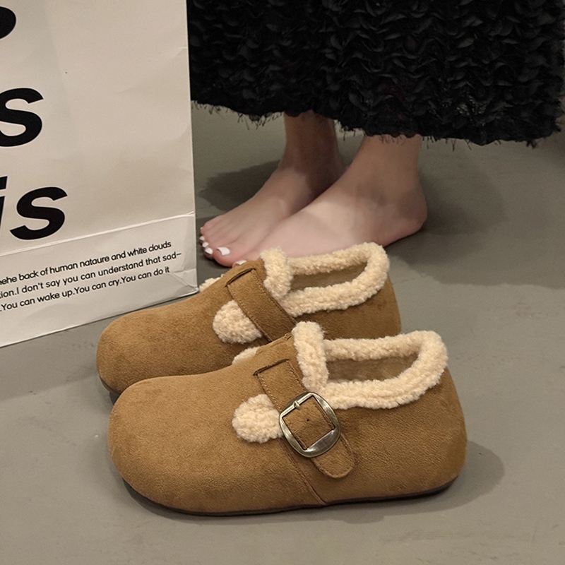 全包勃肯鞋女2025冬季休闲时尚保暖加绒加厚棉鞋厚底增高包头拖女