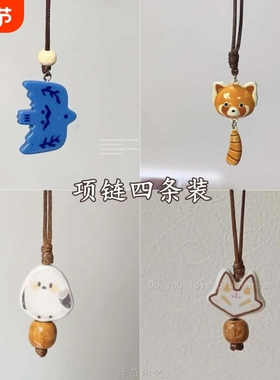 「飞鸟集」蓝色小鸟石塑黏土吊坠项链精致秋冬手工毛衣链女送礼物