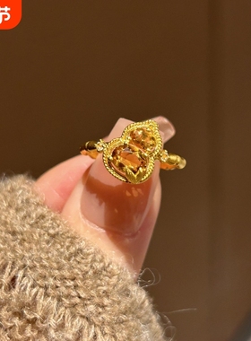 新中式金色竹节小葫芦戒指女小众轻奢镶嵌指环时尚国风高级感手饰