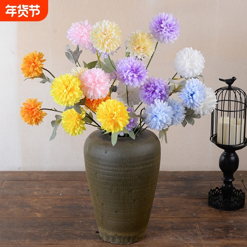 仿真蒲公英 人造花多色3头球菊乒乓球菊 婚庆装饰花材葱球仿真花