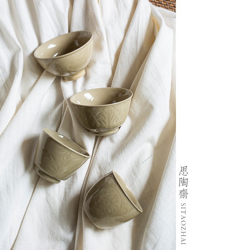 定窑黄主人杯陶瓷茶杯品茗杯功夫茶具小单茶杯手工中式复古喝茶盏