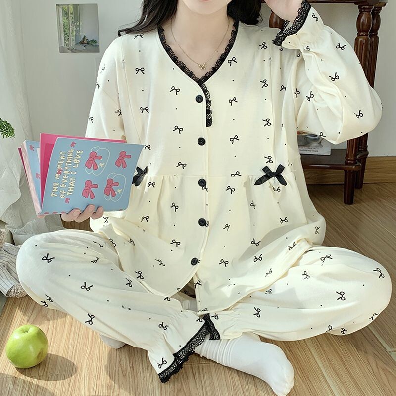 严选棉质月子服春秋季薄款产后产妇哺乳孕妇睡衣夏季10月份喂奶家