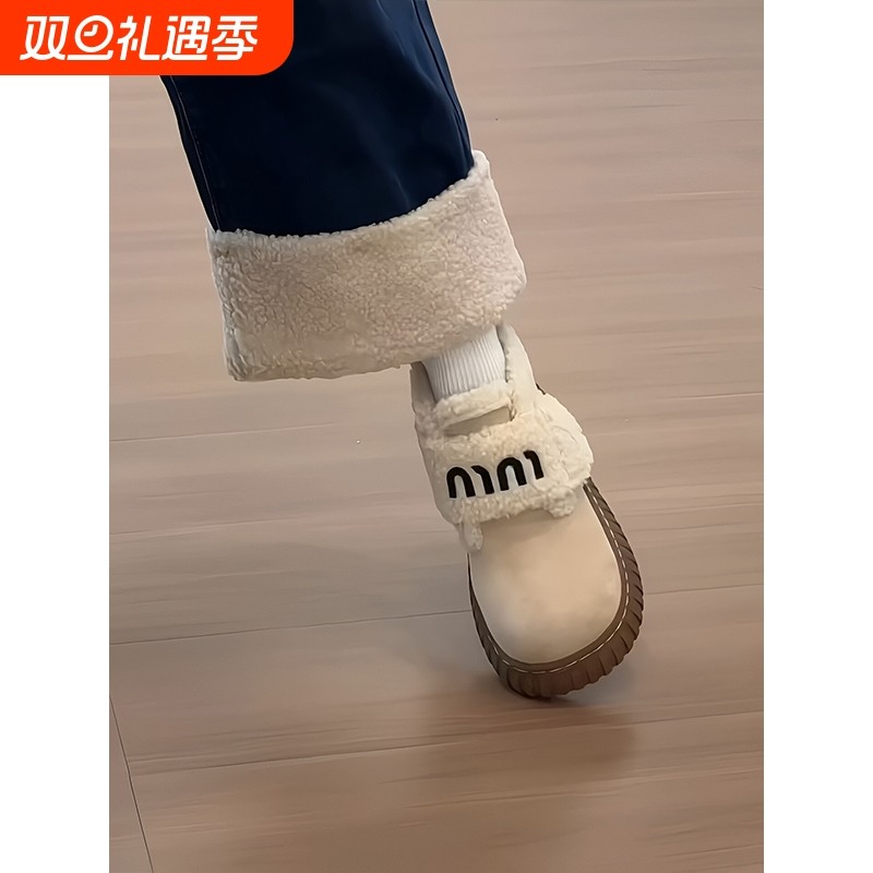 魔术贴厚底雪地靴女2025新款冬季百搭加绒保暖勃肯鞋松糕毛毛棉鞋