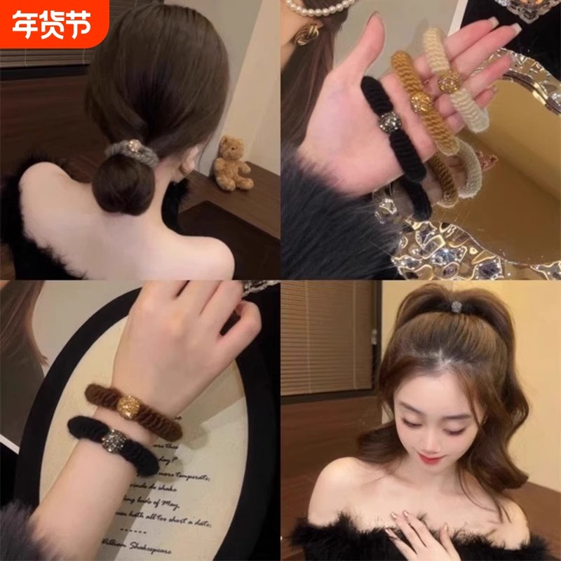 秋冬美拉德色高弹力毛线发圈女高马尾扎头发绳橡皮筋发绳头饰水钻,饰品/流行首饰/时尚饰品新,发饰,淘宝优惠券,粉丝福利购,淘宝优惠卷