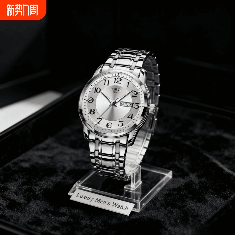手表男款机械风全自动防水高级感全自动男表数字双日历防水腕表男