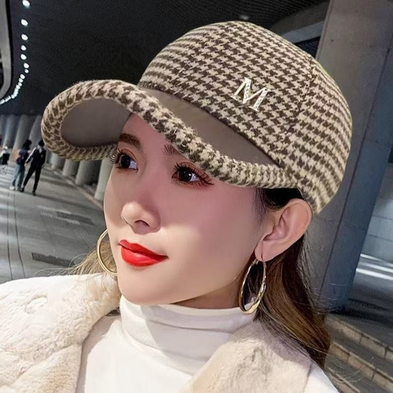 帽子女韩版潮百搭鸭舌帽英伦复古遮阳帽秋冬网红款时尚格子棒球帽