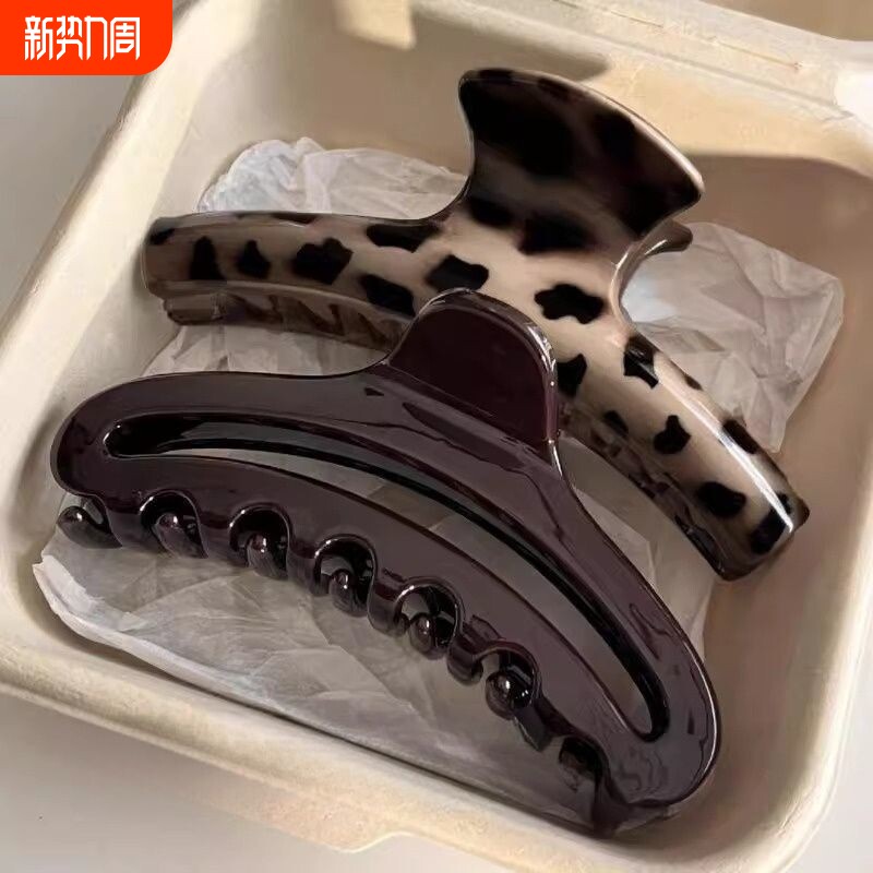 日韩亚克力高级感豹纹抓夹大号简约镂空发抓后脑勺盘发鲨鱼夹发饰