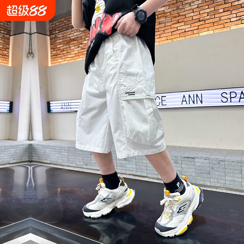 男童裤子夏季工装裤短裤白色2025新款夏装中大儿童男孩薄款七分裤 - 实物图