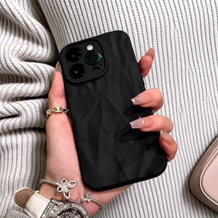 12pro软壳max个性 16pm防摔xsxr手机套8plus潮适用 13硅胶11女款 炫酷黑色褶皱苹果15promax手机壳iphone14新款