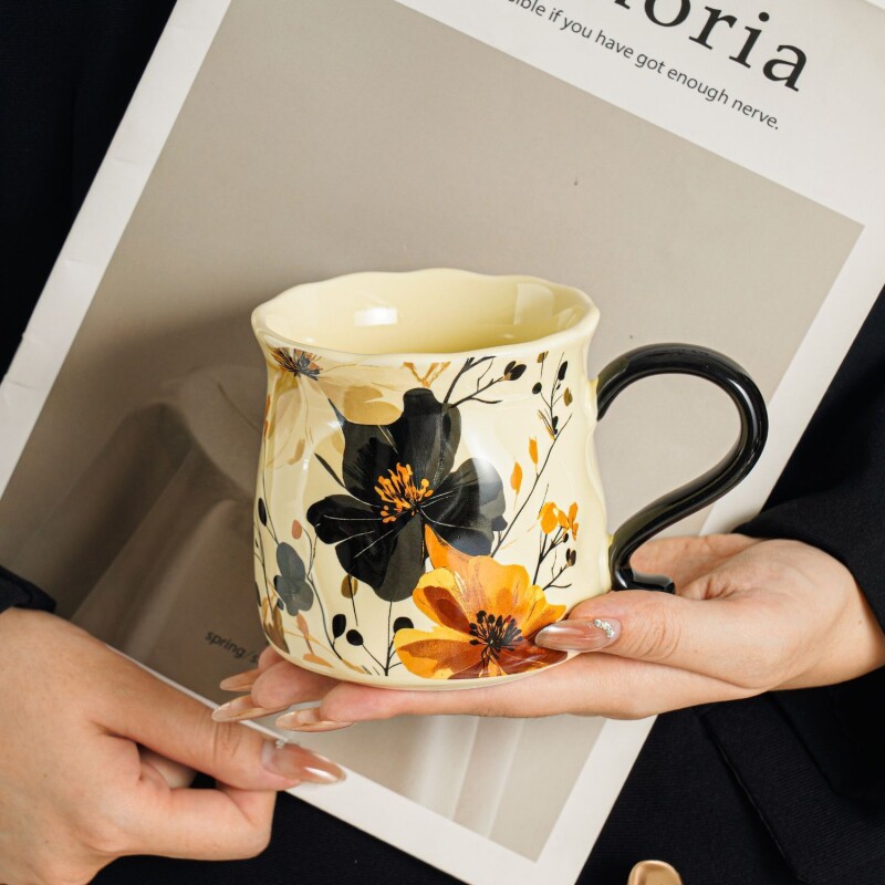 中古风马克杯小众设计感杯子新款家用办公室咖啡杯高颜值陶瓷水杯