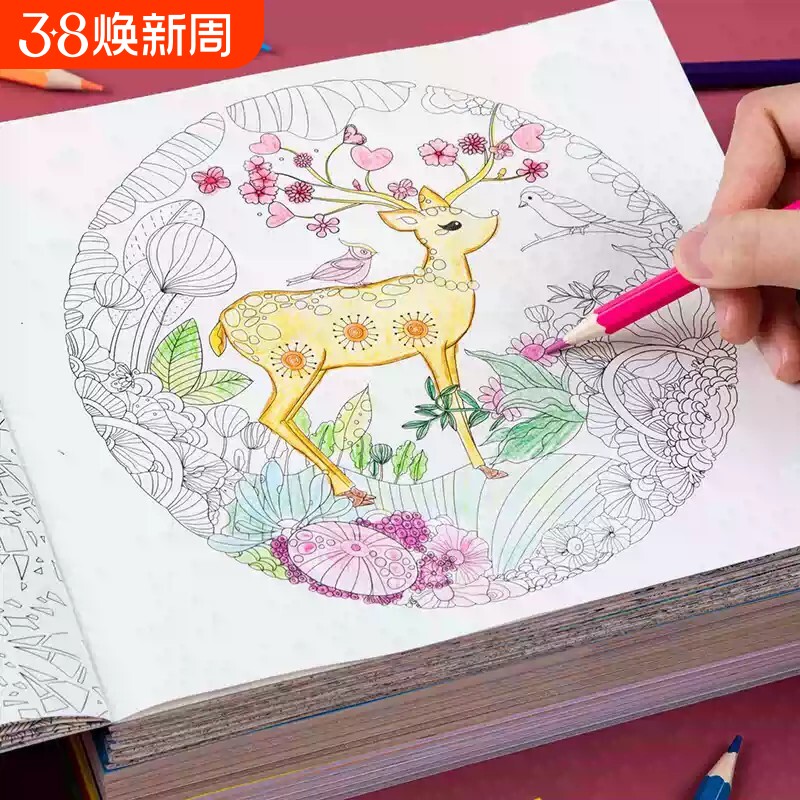 儿童秘密花园涂色书神秘花园画画本减压填色绘本图画册小学生绘画