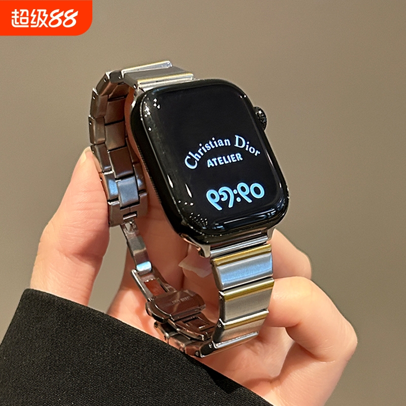 适用苹果手表s8细款表带iWatch10代女款金属Applewatchs9高级感SE夏天41透气7小蛮腰质感男链式Ultra创意