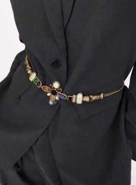 波西米亚拼色多元素做旧款腰带腰链欧美皮带复古中古设计感饰品女