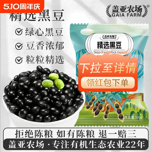 .盖亚农场东北黑豆500g新货绿心农家自种打豆浆大豆五谷杂粮绿芯