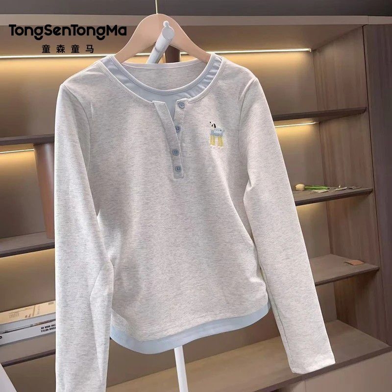 针织长袖t恤女秋季减龄显瘦圆领内搭打底衫上衣