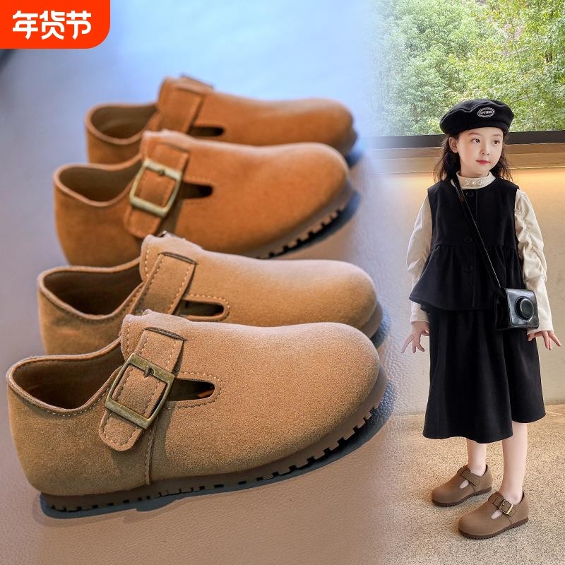 童鞋儿童勃肯鞋女童新款秋冬季软底小皮鞋女孩百搭鞋宝宝豆豆单鞋