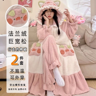 2026款大码网粉色猪猪睡衣女冬加绒加厚珊瑚绒家居服睡袍可外穿