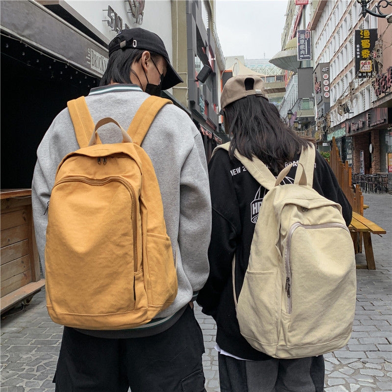 原创帆布双肩包女原宿简约大容量高中大学生书包森系旅行质感背包