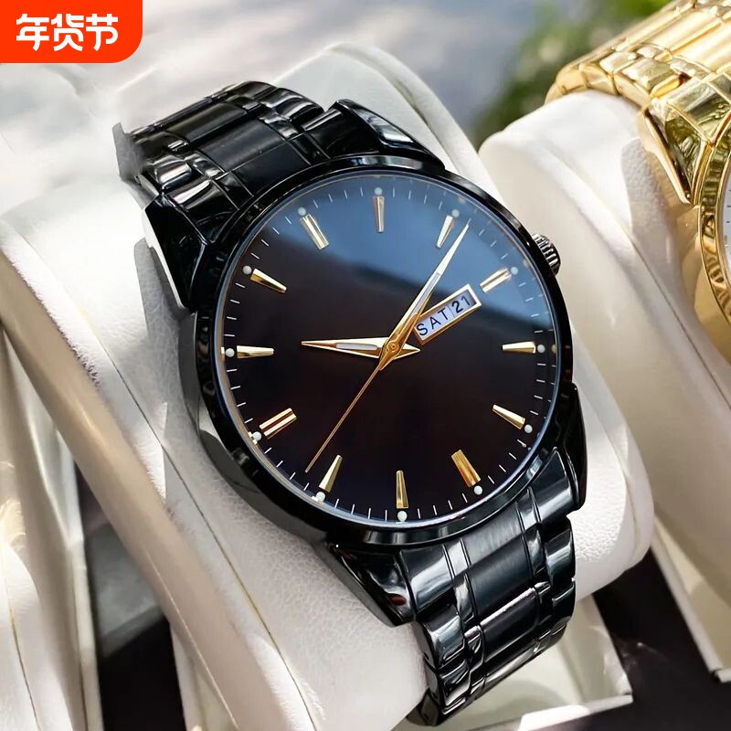手表男款机械风全自动防水高级感全自动男表数字双日历防水腕表男