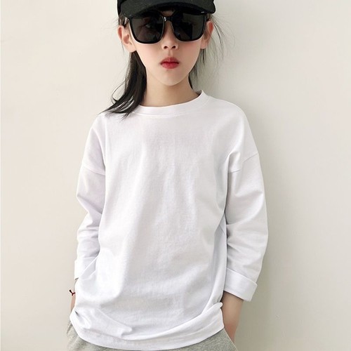 小女孩中大童纯棉白色t恤女童长袖打底衫春秋韩版宽松小学生长T潮