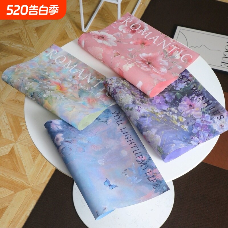 情人节西西里油画风纸花束礼物鲜花包装纸手工花艺diy材料牛皮纸