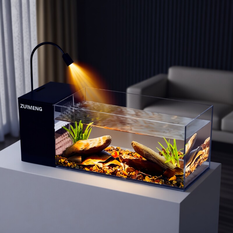 鱼缸溪流缸客厅桌面侧滤一体成型造景过滤制氧侧过滤生态金鱼缸
