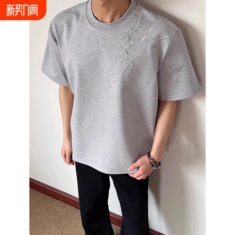 cleanfit刺绣t恤男款夏季美式高街上衣重磅正肩半袖灰色黑色
